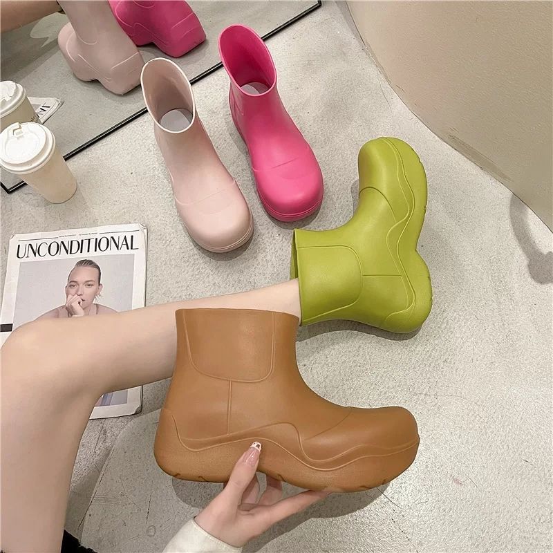 net red rain shoes women‘s outer wear fashionable all-match thick bottom bootie women‘s avocado green waterproof non-slip rain boots rain shoes tide