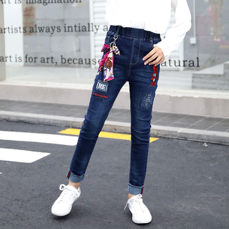 Children's Clothing Girls' Denim Trousers 2024 Spring and Autumn New Medium and Big Children's Funky Casual Fred Jeans