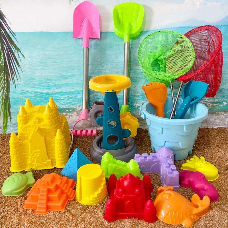 children‘s beach toy suit large castle plastic bucket sand digging shovel bucket sand playing mold seaside hot sale