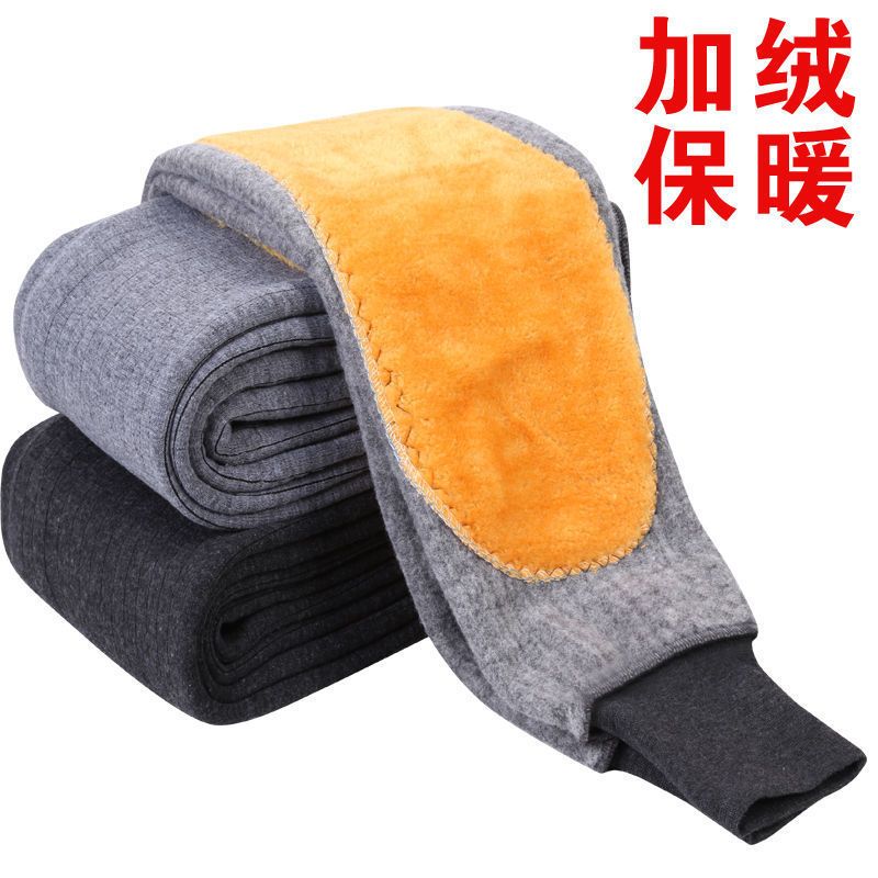 autumn and winter middle-aged and elderly men‘s fleece-lined thick warm pants plus-sized plus size knee pad waist support high waist stretch cotton pants