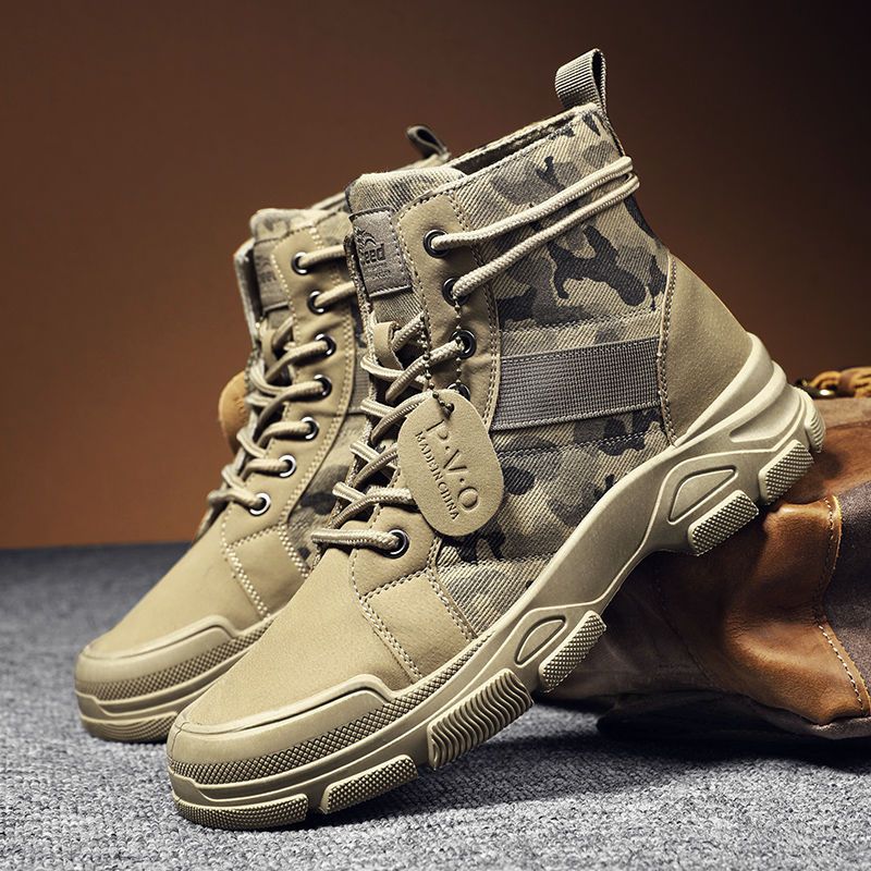 camouflage canvas martin boots men‘s high-top autumn and winter tooling worker boots mid-top men‘s shoes western denim boots plus size