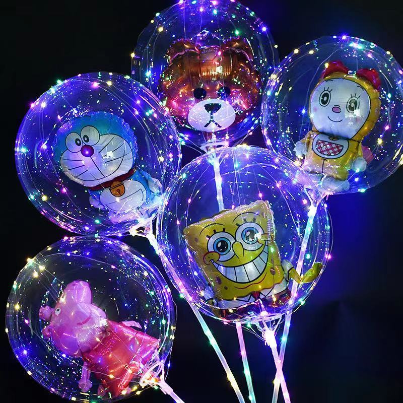 internet celebrity luminous cartoon wave ball middle ball transparent hand-held animal balloon push small gift night market stall wholesale