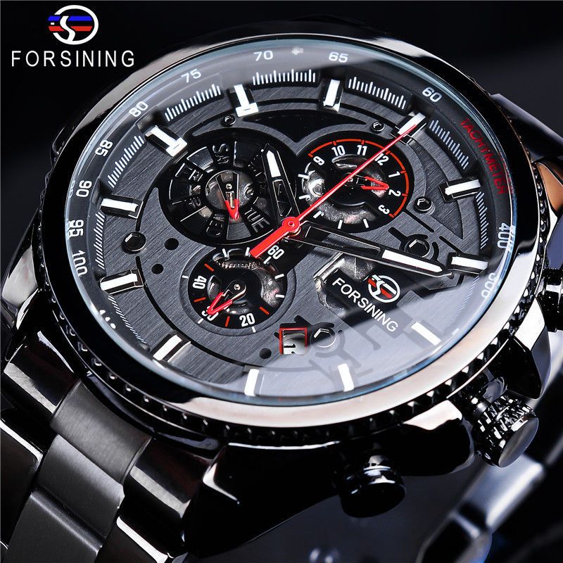 [tourbillon] automatic mechanical watch hollow watch men young men double calendar student steel belt waterproof business