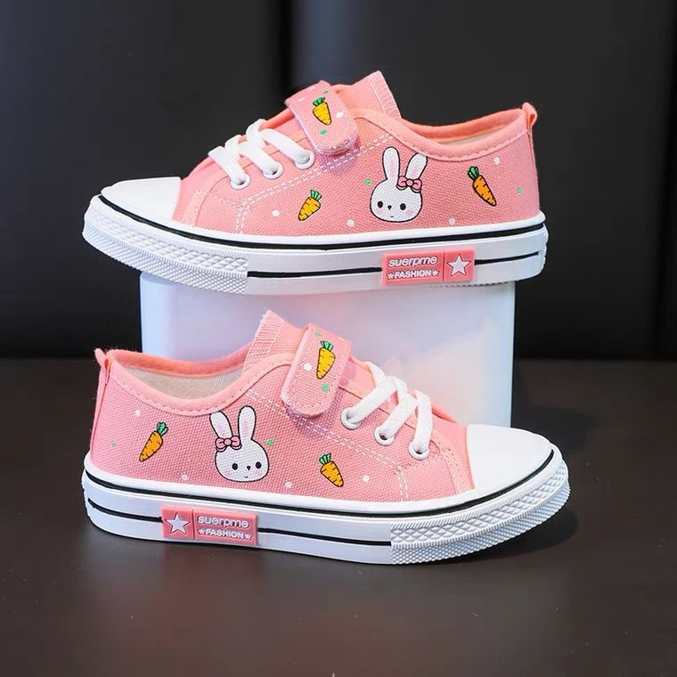 girls canvas sneakers 2024 spring new girls' shoes canvas shoes soft-soled baby shoes versatile children's shoes