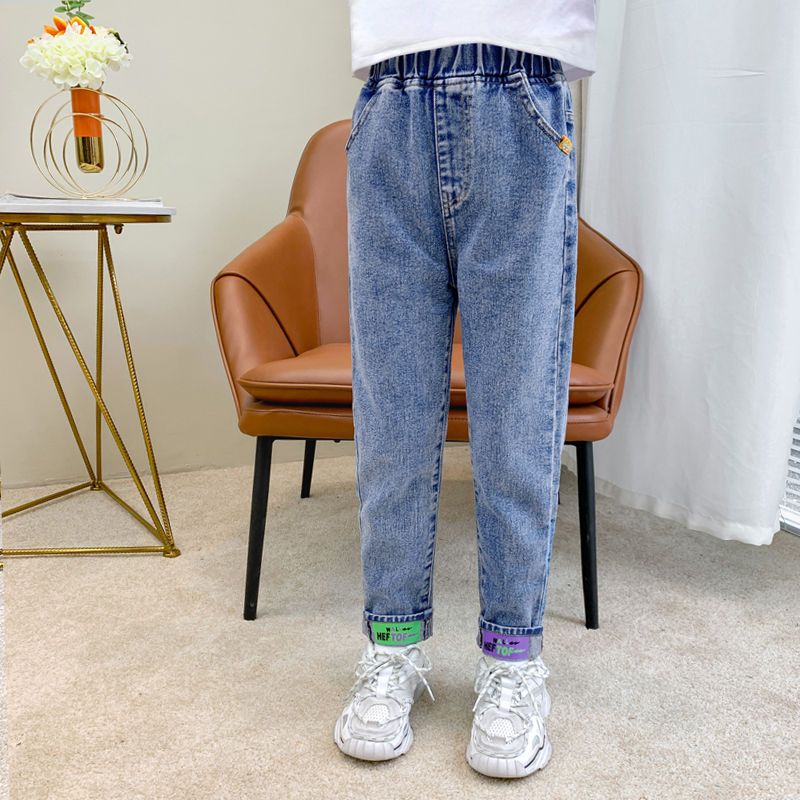 Children's Clothing Girls' Stretch Jeans Spring New Medium and Big Children's Casual Korean Style Trousers Spring and Autumn Loose Children's Pants