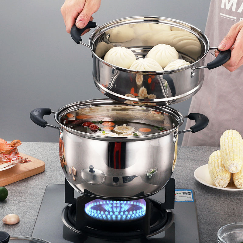 stainless steel thick soup pot steamer non-stick stew pot soup pot household porridge making practical hot pot gas induction cooker