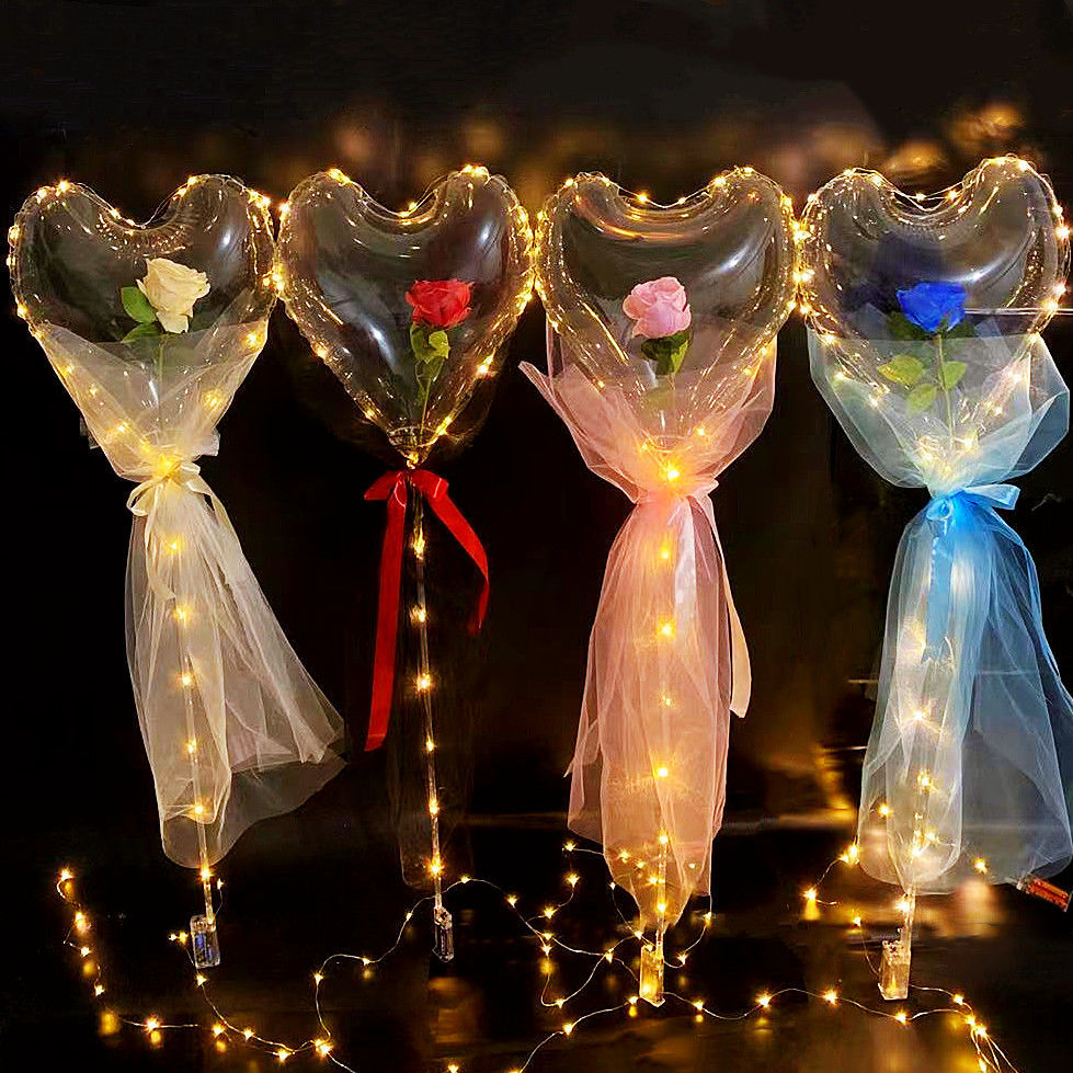 new heart-shaped rose bounce ball luminous transparent balloon valentine‘s day confession gift night market stall wholesale