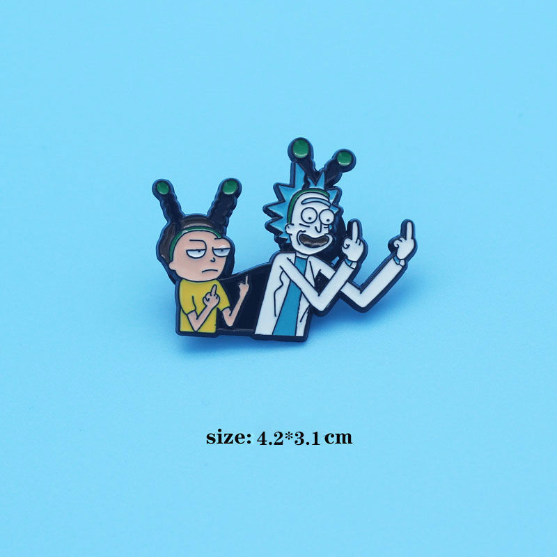 rick and morty cartoon brooch ins trendy personality japanese style cute couple golden m badge pin bag decoration