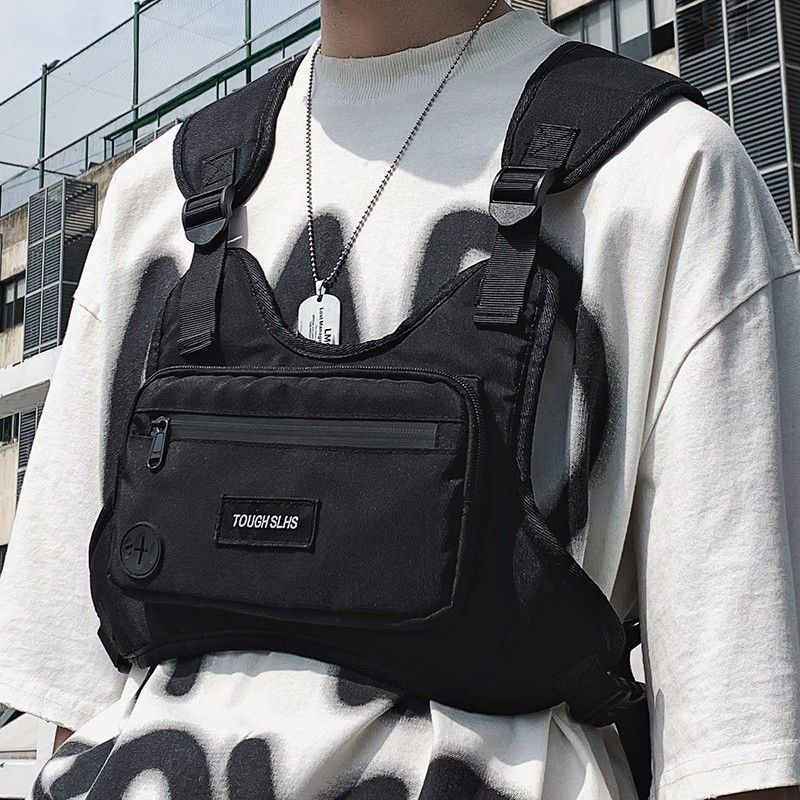 fashion brand men‘s bag combat bag men‘s functional vest bag casual cool ins bag men‘s chest bag carrying backpack