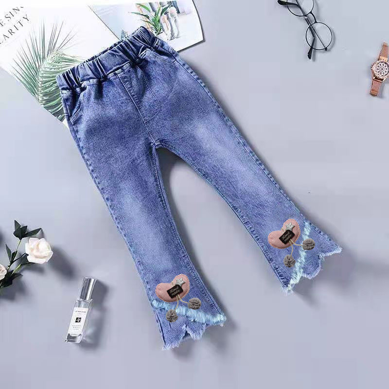 children‘s clothing girls‘ jeans bell-bottom pants spring and autumn new western style children‘s trousers baby little girl pants