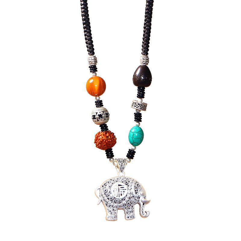 Retro Ethnic Sweater Chain Long Women's All-Match Accessories Artistic New Necklace Tibetan Silver Elephant Pendant