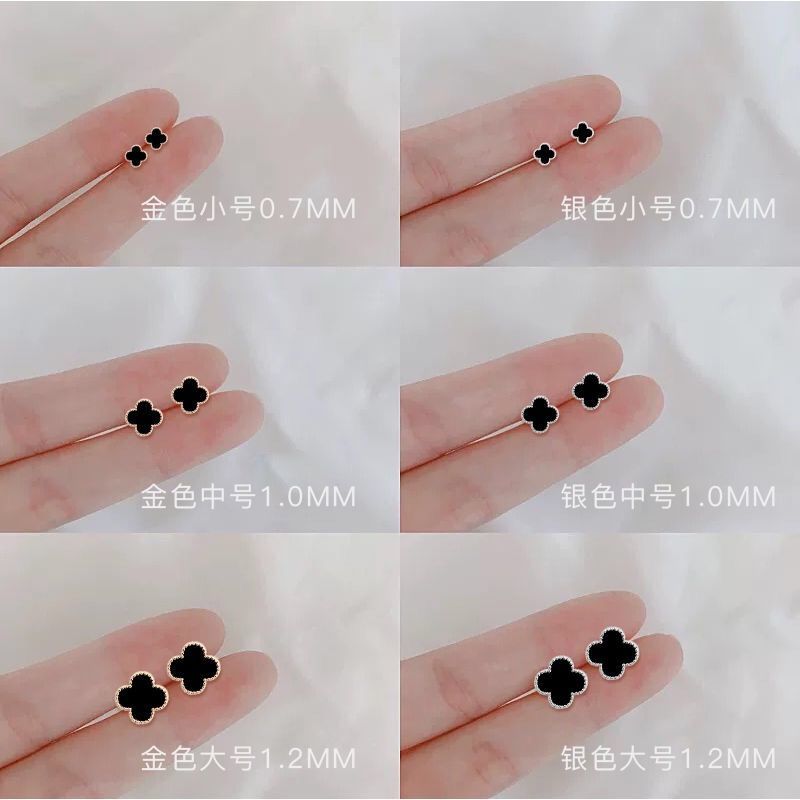 Korean Elegance, Fashion, Simplicity All-Match Anti-Allergy Four Leaf Clover Ear Stud Women's 925 Sterling Silver Black Mini Small Earrings