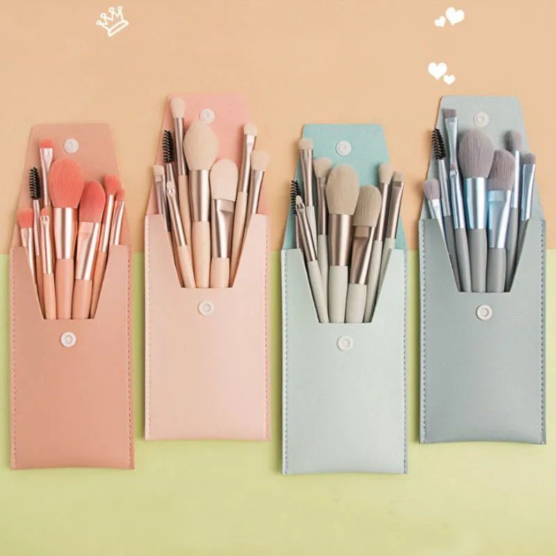 hot sale 100000+8 pcs leather bag makeup brush set eye shadow eyelash brush lip eye brush full set of tools for beginners