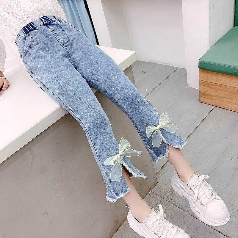 2024 spring and autumn new girls‘ jeans medium and large children‘s clothing baby stretch flared pants girls‘ loose western style trousers