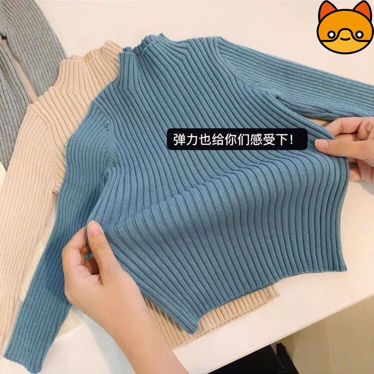 fleece-lined thickened boys and girls fashionable sweater autumn and winter stretch all-matching children boys and girls baby half turtleneck bottoming shirt