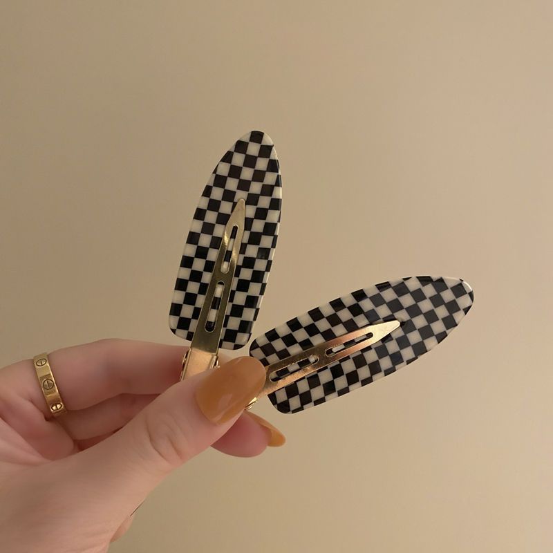 Chessboard Grid Seamless Barrettes Female Summer Acetate Bang Clip Ins Makeup Bangs Cropped Hair Clip Barrettes Back Head Side Clip