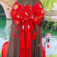 小女孩汉服头饰儿童蝴蝶结长飘带发夹古装汉服配饰女童头花发饰品