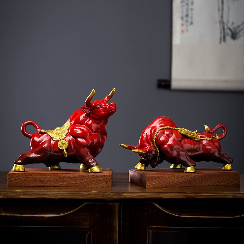 red ceramic cattle decoration large office  desk decoration company housewarming opening-up gifts