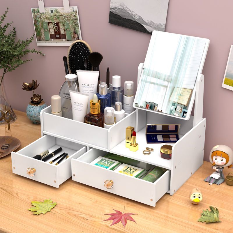 Makeup Mirror Storage Box Integrated Ins Good-looking Student Vanity Mirror Desktop Desktop Portable Mirror Dormitory Home