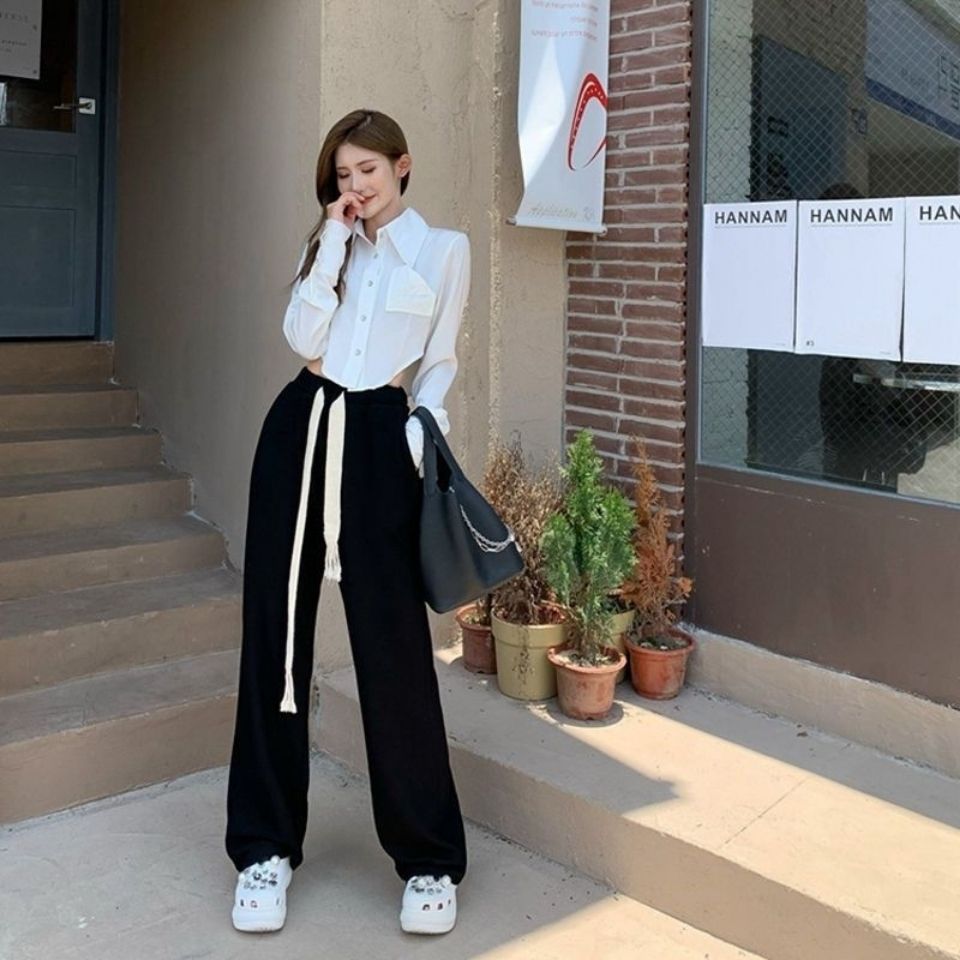 fat sister plus size women‘s clothes casual pants 2021 autumn and winter new loose slimming and wide leg mop trousers ins fashion