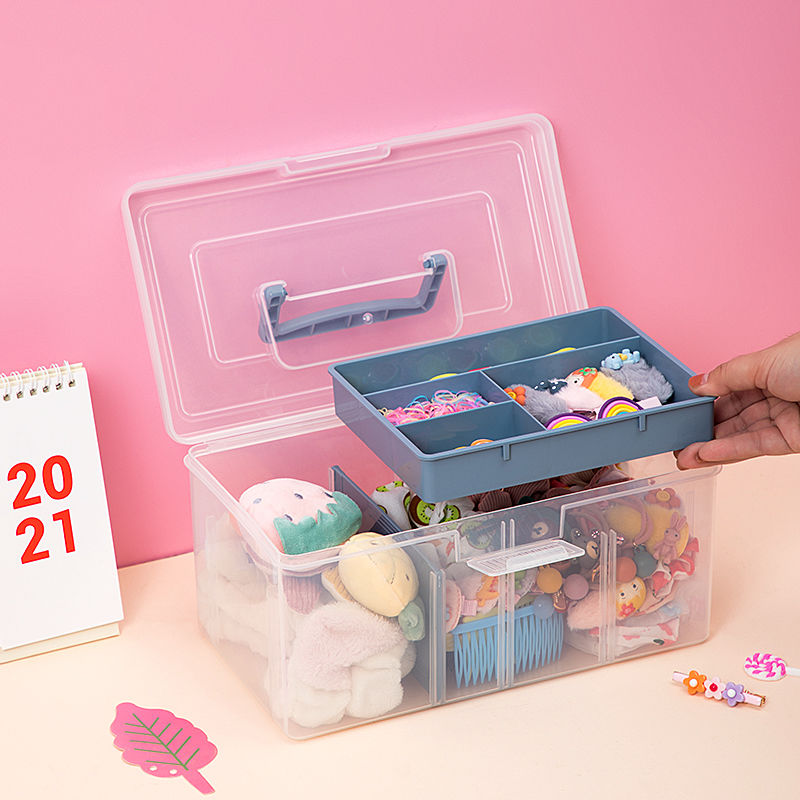 Children's Hair Accessories Barrettes Hair Ring Storage Box Jewelry Stud Earrings Necklace Storage Box Storage Box See-through with Lid Multi-Layer Storage Box Storage Box