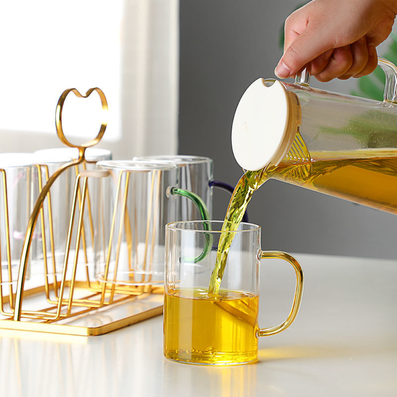 Thickened Tea Glass Bottle Heat-Resistant Explosion-Proof Scented Tea Cup Juice Cup Household Color Handle Green-Tea Cup Milk Cup Coffee Cup