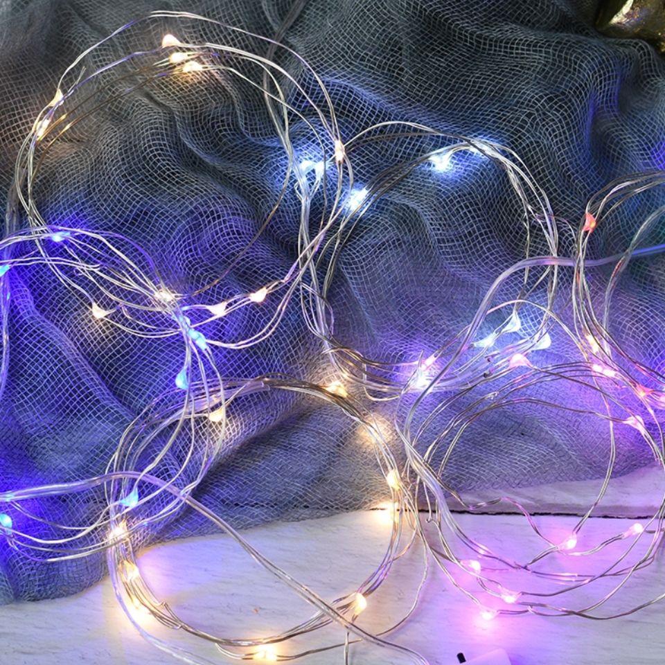 Flash Led Lighting Chain Copper Wire Flower Bouquet Gift Box Cake Starry Veil Flower Shop Lighting Chain Three-Gear Adjustable