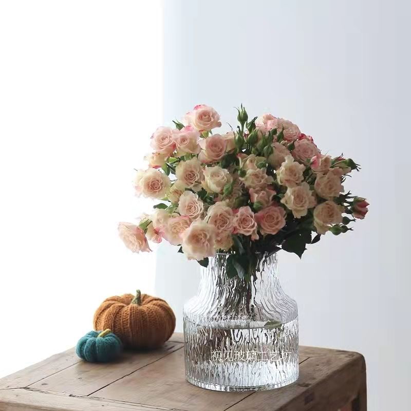 french entry lux ins style glacier pattern transparent glass hydrangea vase living room decoration water cultivation dried flower flower bottle