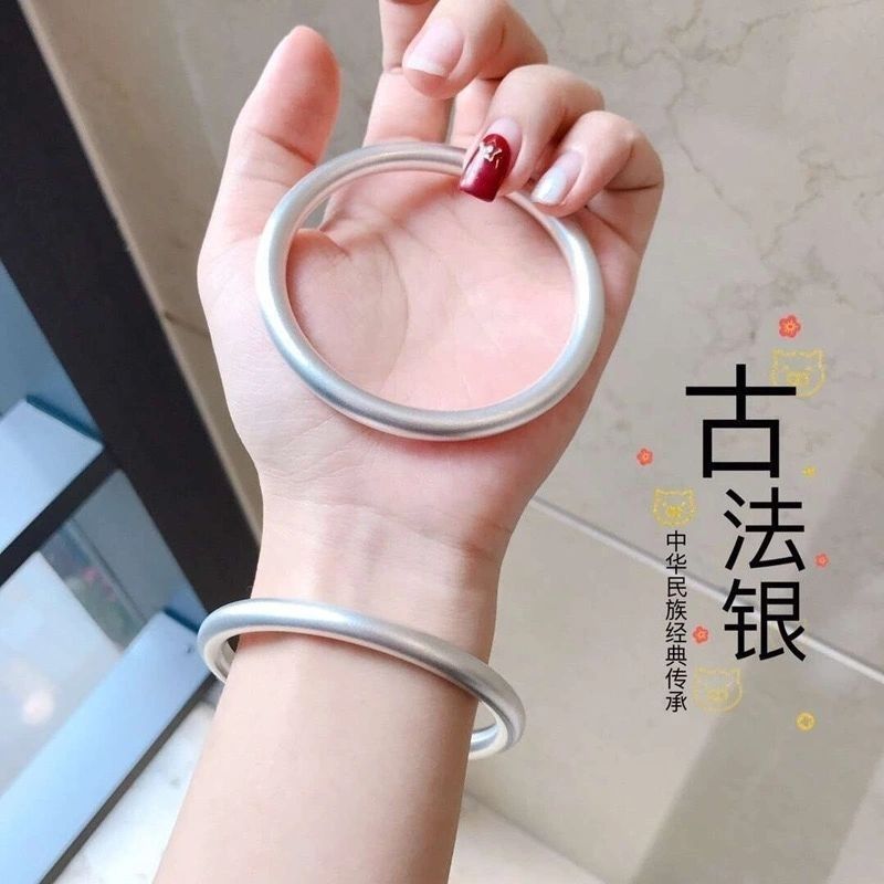 [Free Lettering] Ancient Inheritance Silver Bracelet Female Chinese Style 9999 Pure Silver Non-Fading Bracelet Birthday Gift