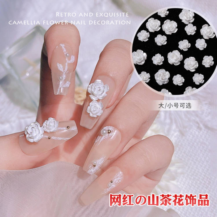 camellia nail ornament 2022 new style white three-dimensional flower fingernail decoration manicure jewelry popular accessories