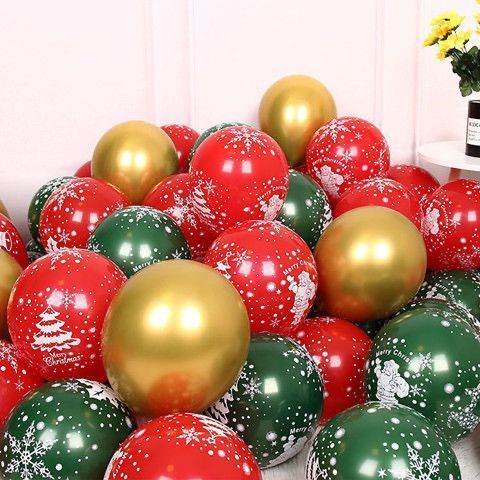 Thickened Children's Christmas Gift Red Green Printing Balloon Wholesale Kindergarten Hotel Christmas Decorations