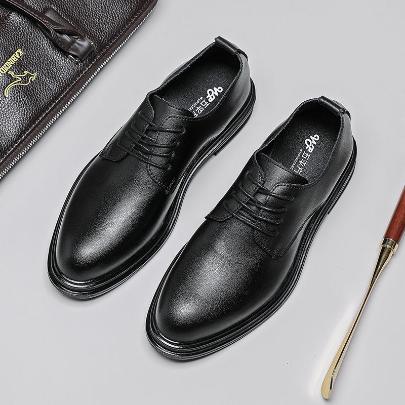 [6cm fleece-lined optional] leather shoes men‘s youth business formal wear pointed toe shiny leather shoes british men‘s shoes