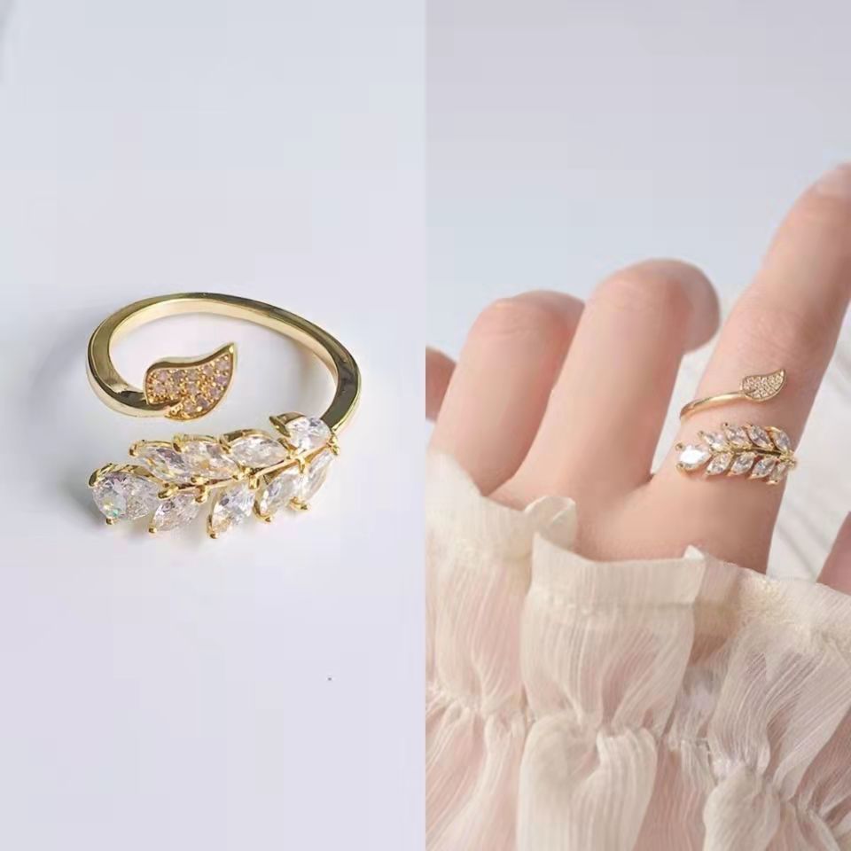 new leaf ring female super flash zircon wheat ring japanese and korean ins internet celebrity light luxury fashion personalized index finger ring