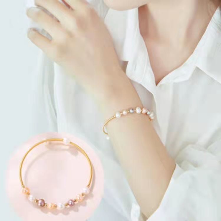 Natural Freshwater Pearl Bracelet Opening Adjustable Special-Interest Design Non-Fading Ins Girlfriends Mori Girl Bracelet