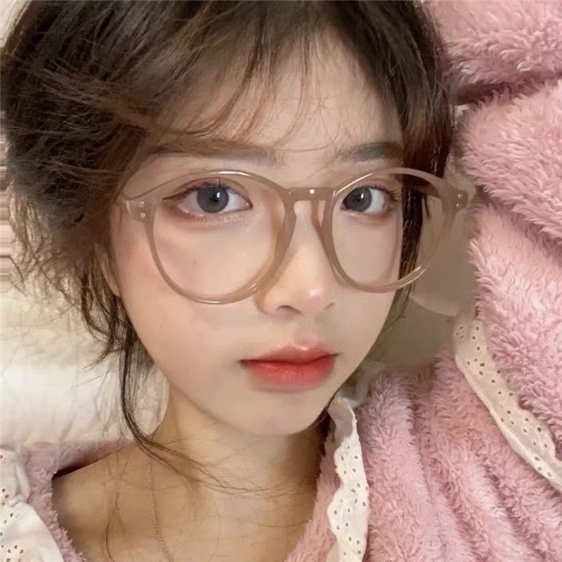 Xiaohongshu Same Style Korean Style Milk Tea Color Glasses Women Ins Good-looking Face without Makeup Gadget Retro Plain Glasses Frame Myopia
