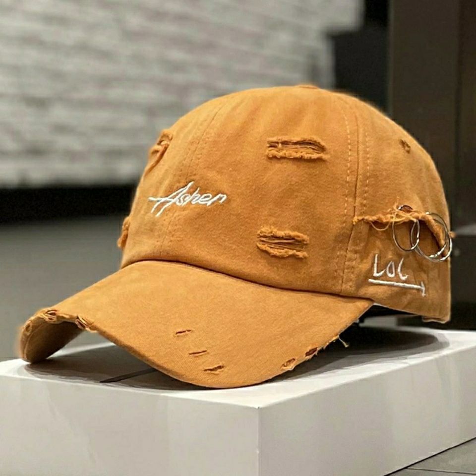 hat women‘s korean-style embroidered iron hoop ripped soft top baseball cap trendsetter peaked cap european and american street hip hop hat men