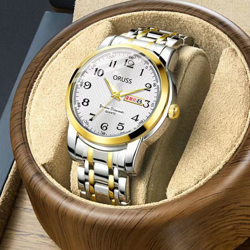 Swiss Genuine Automatic Mechanical Watch Middle-Aged and Elderly Gift Double Calendar Luminous Waterproof Men's Watch Steel Thin Fashion