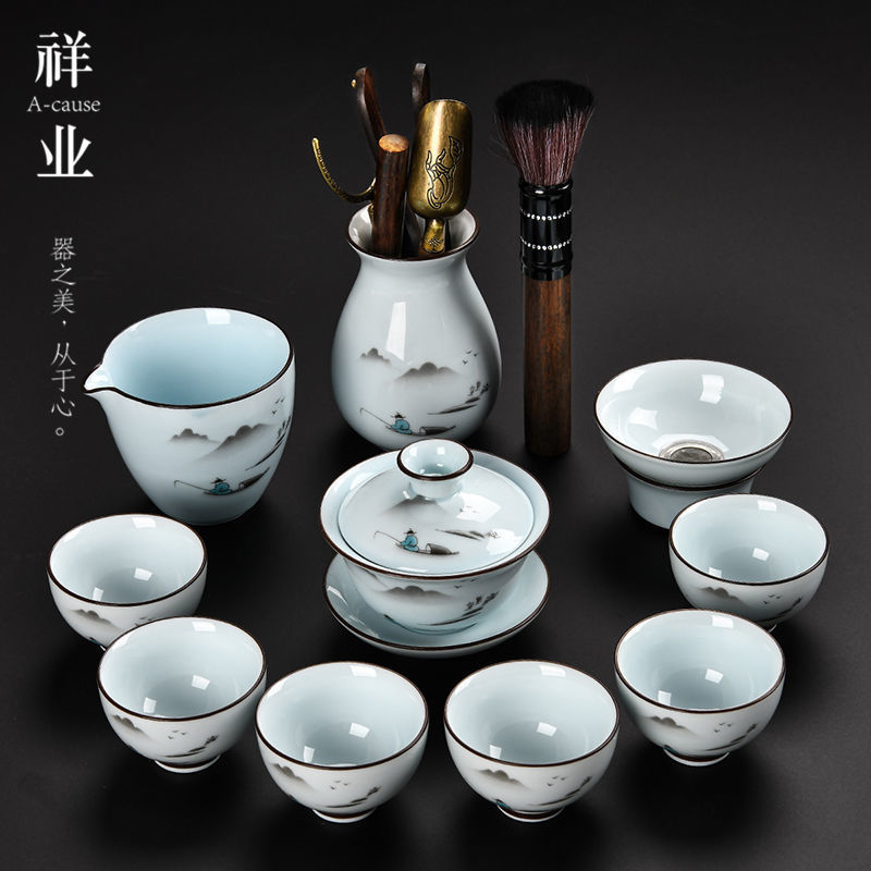 xiangye tea set suit household office tea brewing artifact new high-grade celadon teapot cup tea tray plate whole set gift box