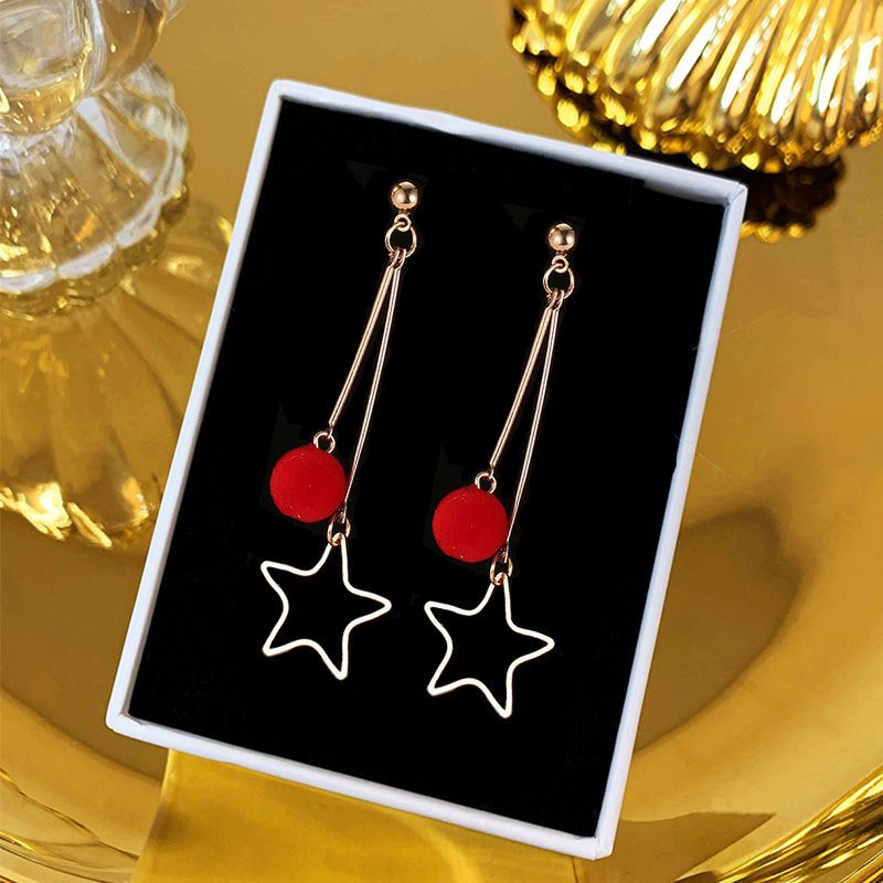 Red Frosted Pearl Earrings Bridal Festive Flower Earrings Birth Year Earrings New Red Beads Ear Hanging Earrings