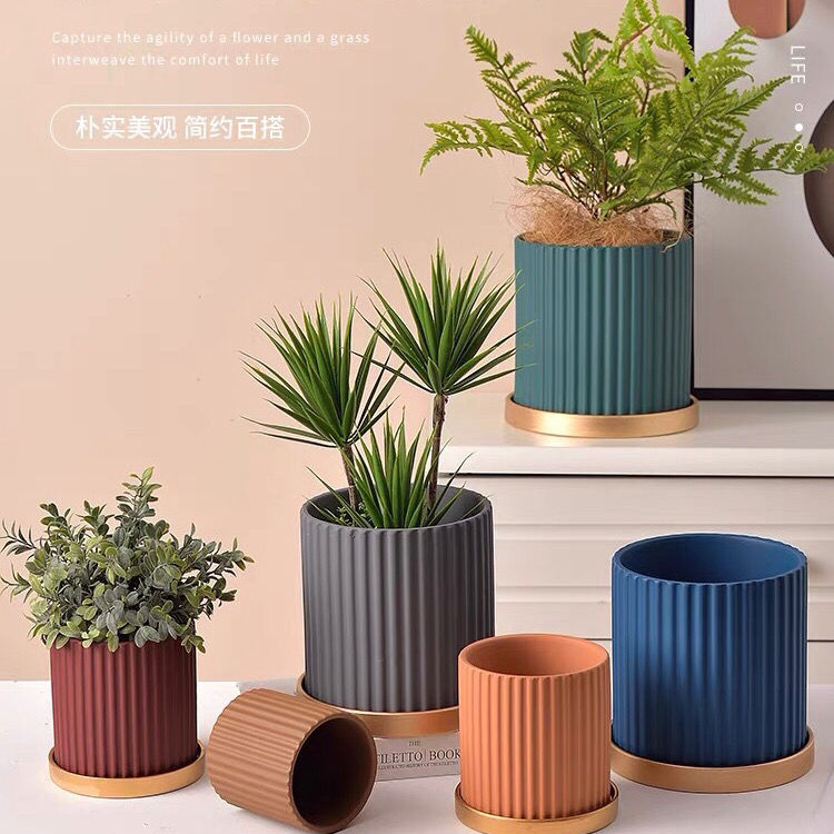 Succulent Ceramic Flower Pot with Tray Nordic Style Modern Simple Large, Medium and Small Indoor Plant Flower Pot Special Clearance