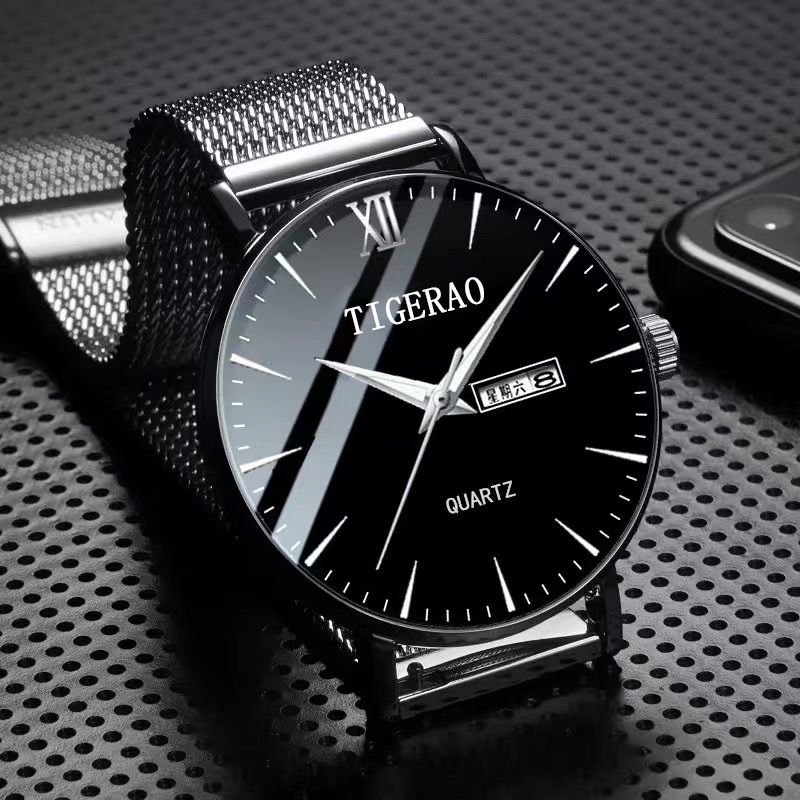 swiss genuine automatic mechanical watch men‘s waterproof korean student ultra-thin luminous double calendar 2024 new