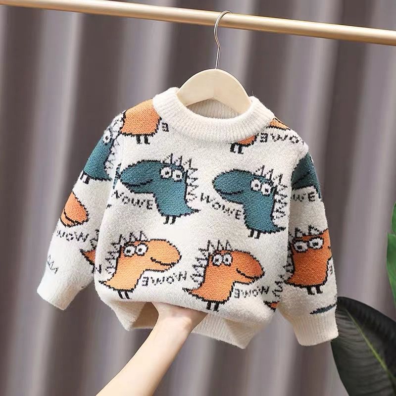 boys‘ sweater 2024 winter new children‘s extra thick mink cashmere children knitted pullover western style inner wear sweater