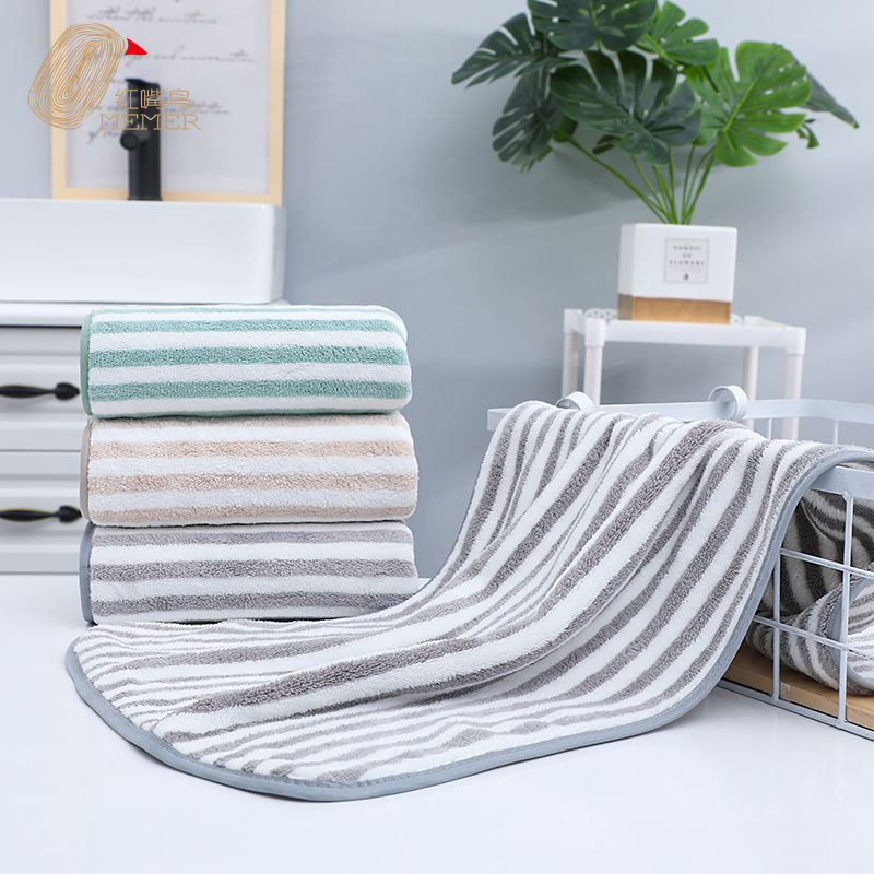 coral fleece bath towel simple striped towel than pure cotton absorbent soft quick-drying lint free adult washing face bath towel