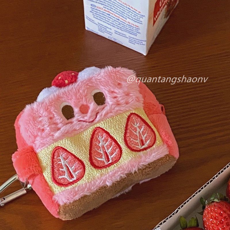 south korea ins strawberry cake plush headset storage bag airpods case keychain coin purse