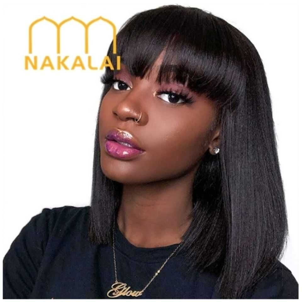 10a bob wig with bangs straight brazilian human virgin hair