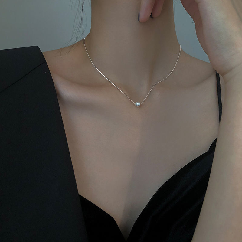 S925 Sterling Silver Necklace Female Mother Shell Pearl Single Pendant Special-Interest Design Sweet Short Korean Style Clavicle Chain