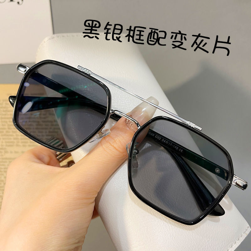 Photochromic Myopia Glasses Men's Fashionable Pu Handsome Anti-Radiation Anti-Blue Ray Eye Protection Can Be Equipped with the Same Glasses Frame with the Degree of the Thug Chen Weiting