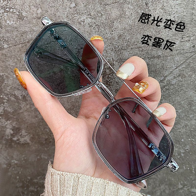 Photochromic Myopia Glasses Men's Fashionable Pu Handsome Anti-Radiation Anti-Blue Ray Eye Protection Can Be Equipped with the Same Glasses Frame with the Degree of the Thug Chen Weiting