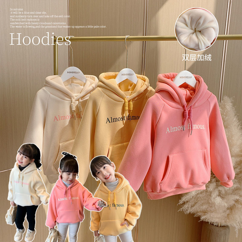 girls‘ sweater double layer fleece-lined thick winter clothes 2021 new western style casual hooded top girls‘ pullover hoodie