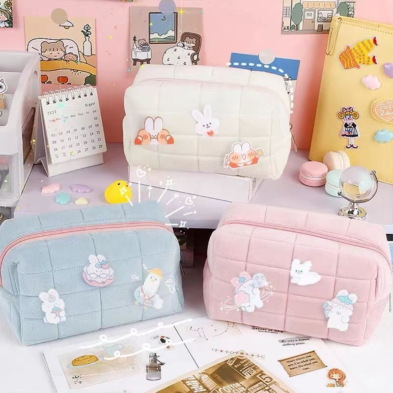 new large capacity cosmetic bag cute high sense storage pillow bag cream color student plush buggy bag